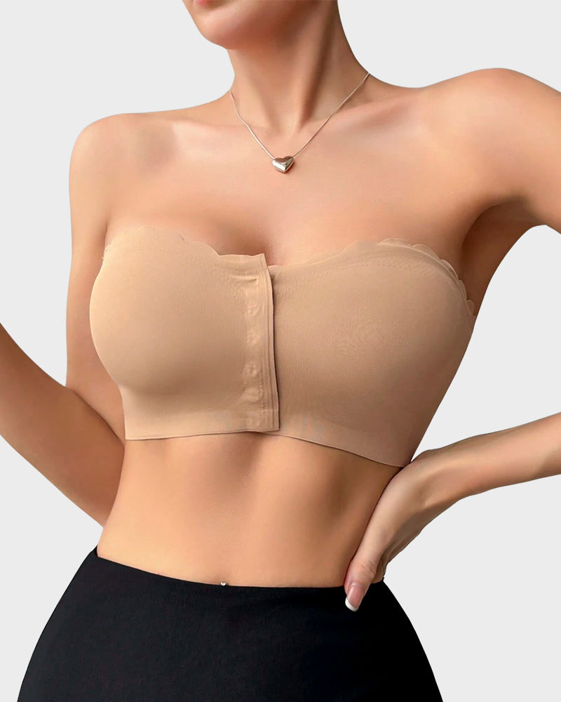 Women's Comfortable Breathable Scallop Trim Hook & Eye Front Bralette
