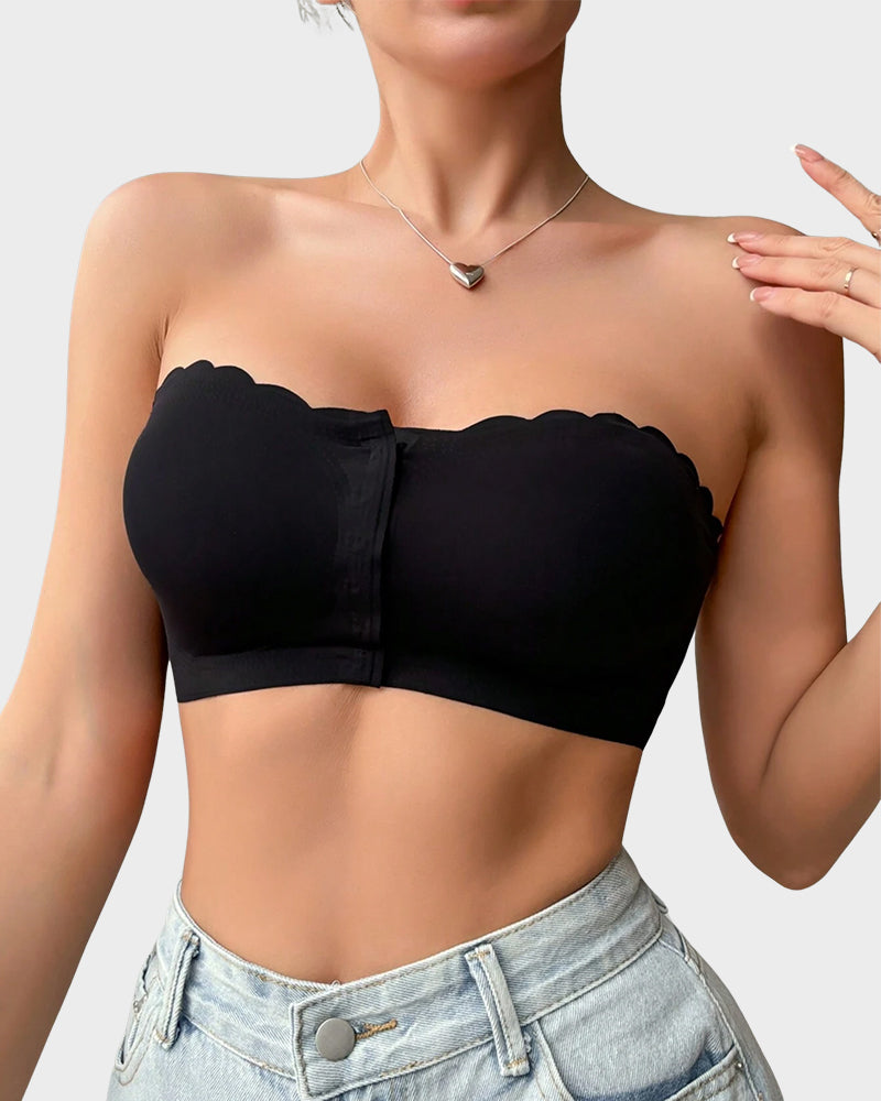 Women's Comfortable Breathable Scallop Trim Hook & Eye Front Bralette