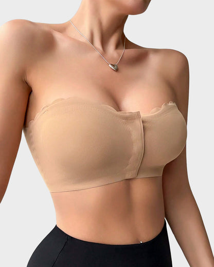 Women's Comfortable Breathable Scallop Trim Hook & Eye Front Bralette