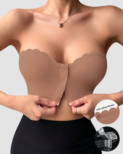 Women's Comfortable Breathable Scallop Trim Hook & Eye Front Bralette