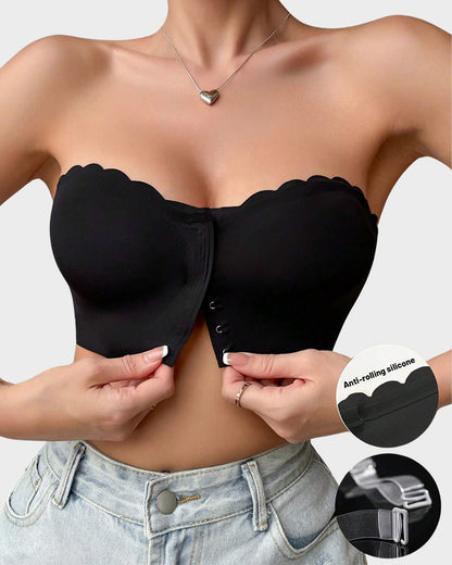 Women's Comfortable Breathable Scallop Trim Hook & Eye Front Bralette