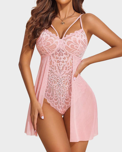 Womens Lace Bodysuit Teddy Chemise Sexy Nighty Mesh Sleepwear